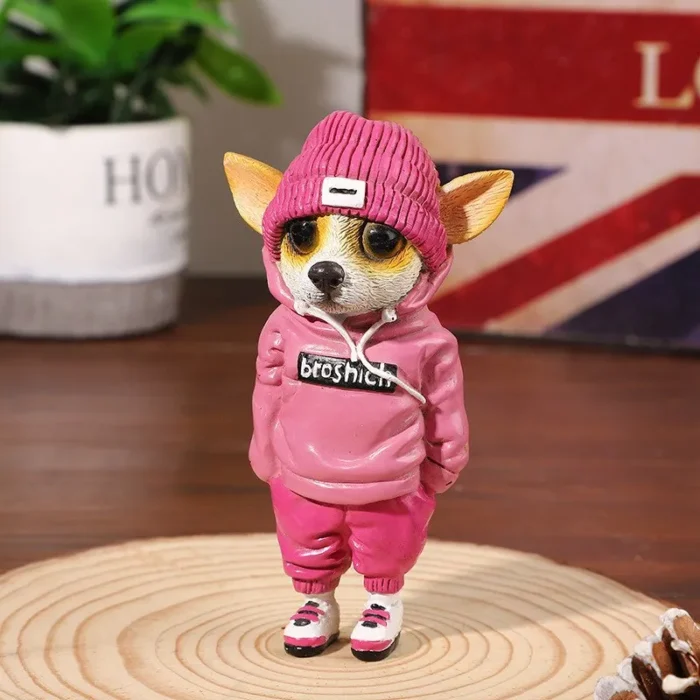 Kawaii Resin Standing Chihuahua Dog Figurines for Home & Office Decor